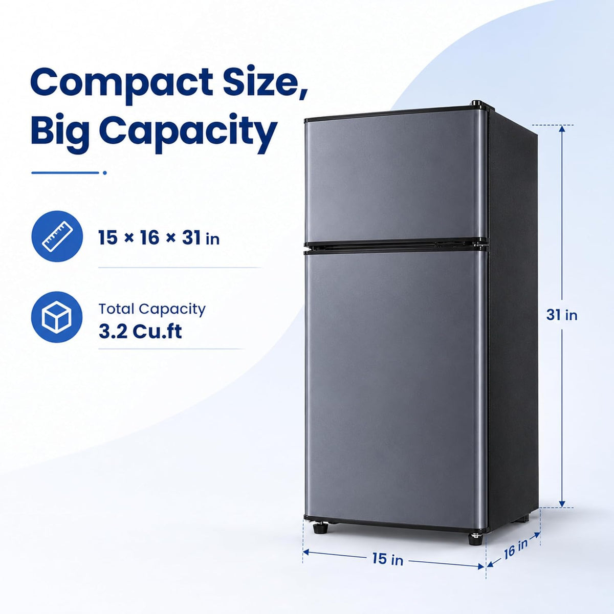WINRIZZ 3.2 Cu.Ft Mini Fridge with Freezer – 2-Door Compact Refrigerator