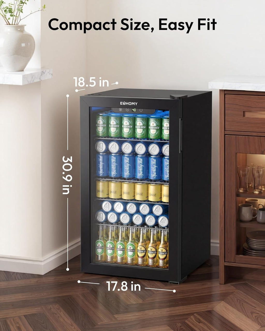 EUHOMY 130 Can Mini Fridge Beverage Refrigerator with Glass Door
