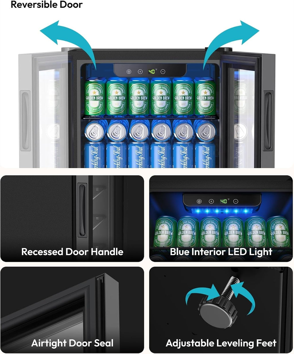 EUHOMY 130 Can Mini Fridge Beverage Refrigerator with Glass Door