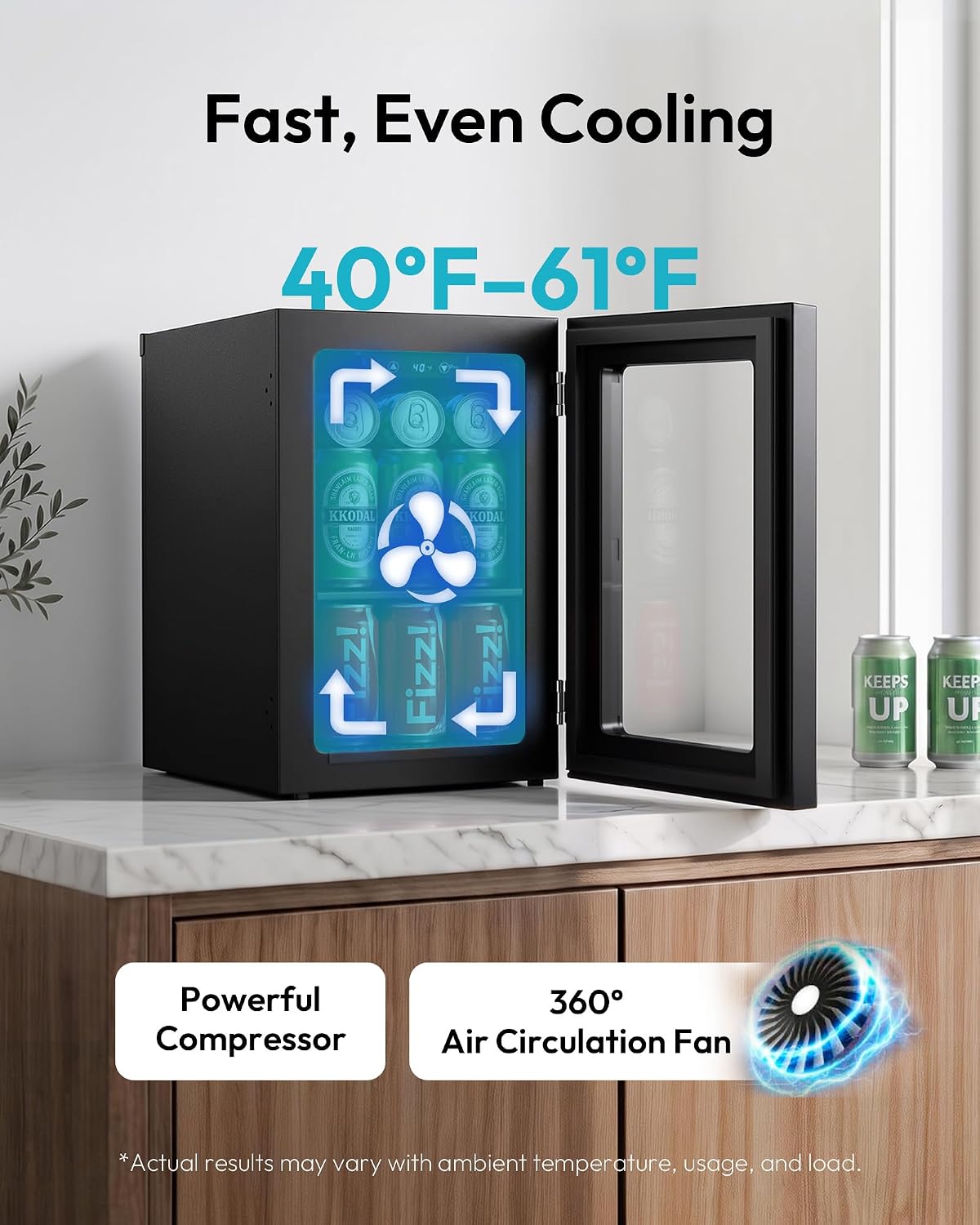 EUHOMY Beverage Refrigerator / Mini Fridge with Glass Door