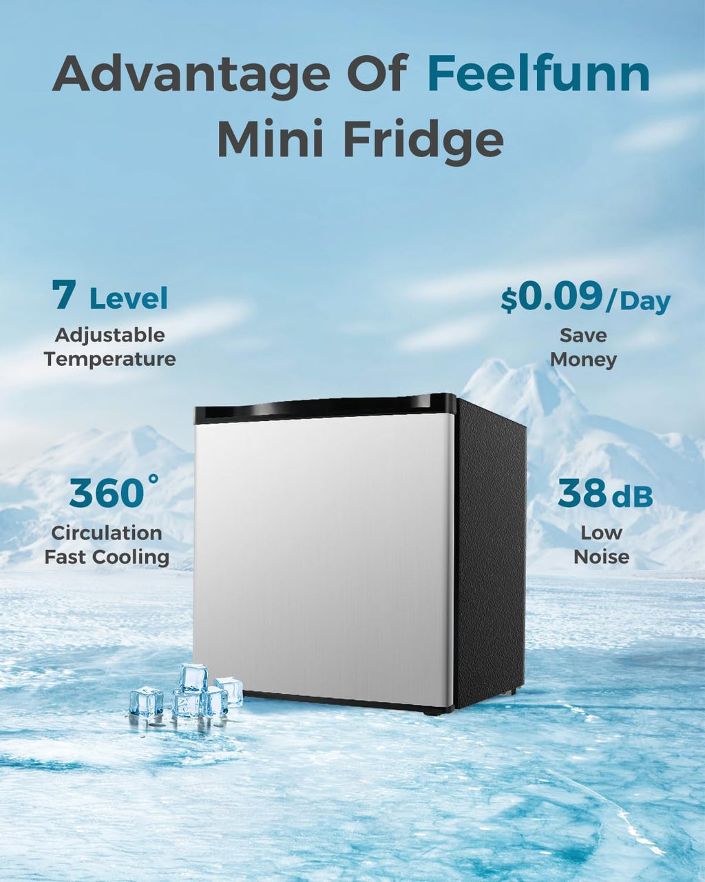 Feelfunn Mini Fridge with Freezer