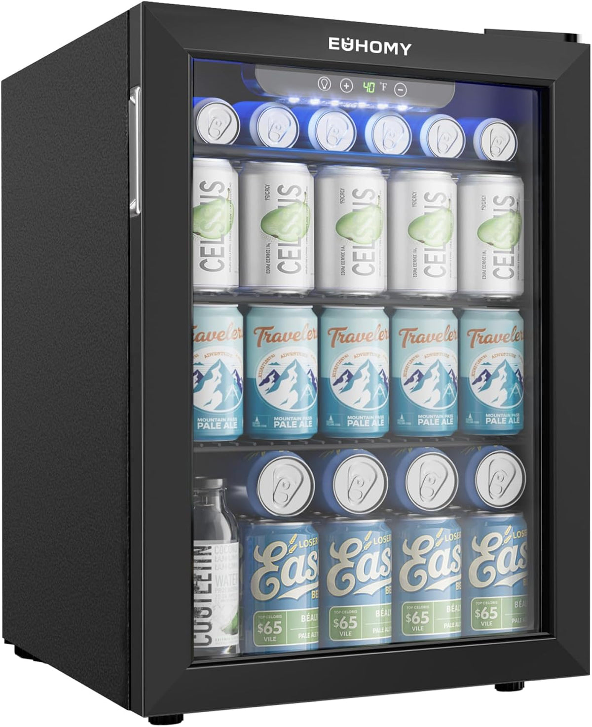 EUHOMY Beverage Refrigerator / Mini Fridge with Glass Door