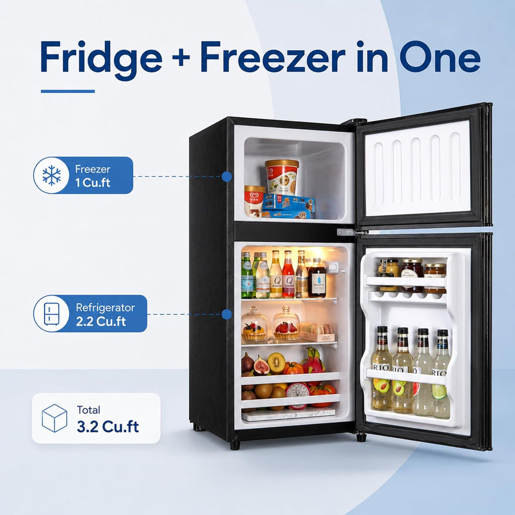 WINRIZZ 3.2 Cu.Ft Mini Fridge with Freezer – 2-Door Compact Refrigerator