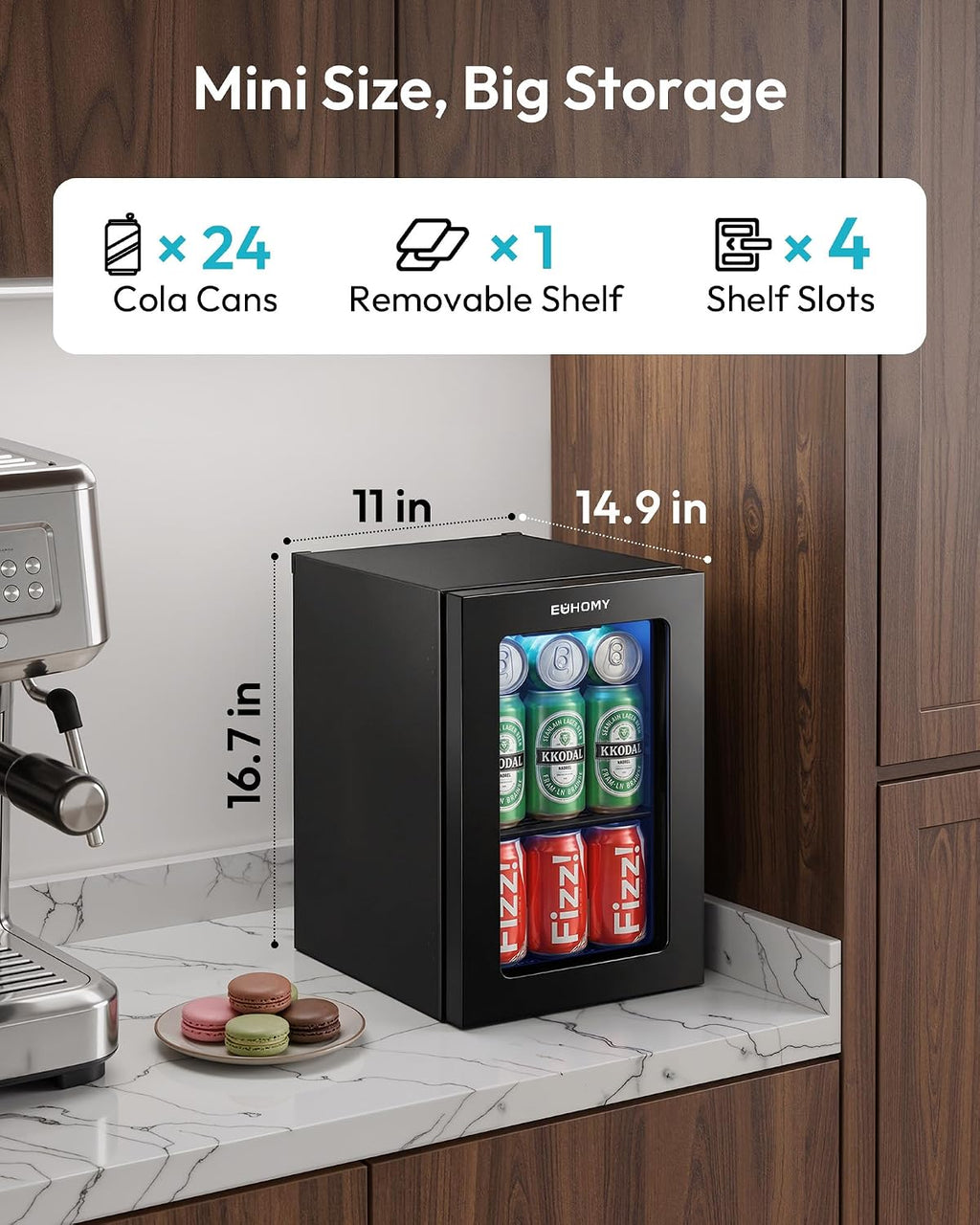 EUHOMY Beverage Refrigerator / Mini Fridge with Glass Door