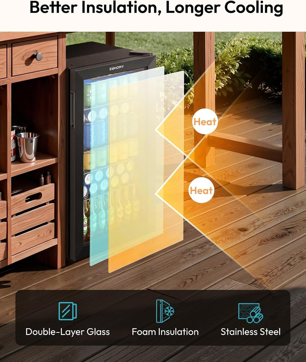 EUHOMY 130 Can Mini Fridge Beverage Refrigerator with Glass Door