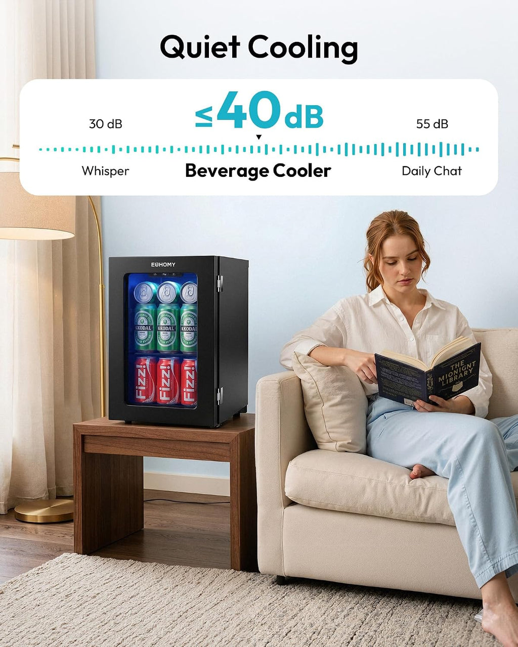 EUHOMY Beverage Refrigerator / Mini Fridge with Glass Door