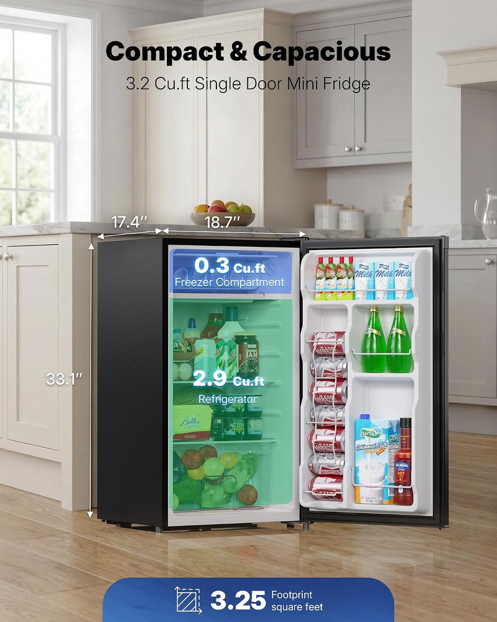 Upstreman 3.2 Cu.Ft Mini Fridge BR321