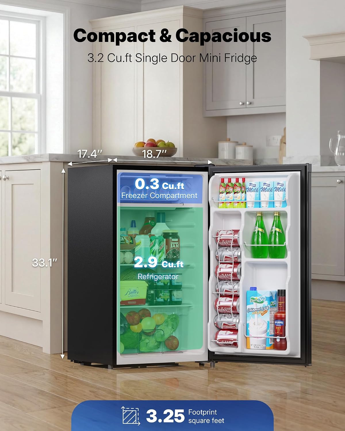 Upstreman 3.2 Cu.Ft Mini Fridge BR321