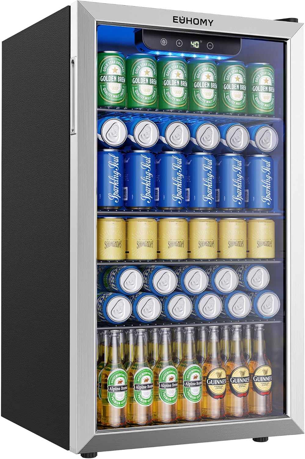 EUHOMY 130 Can Mini Fridge Beverage Refrigerator with Glass Door