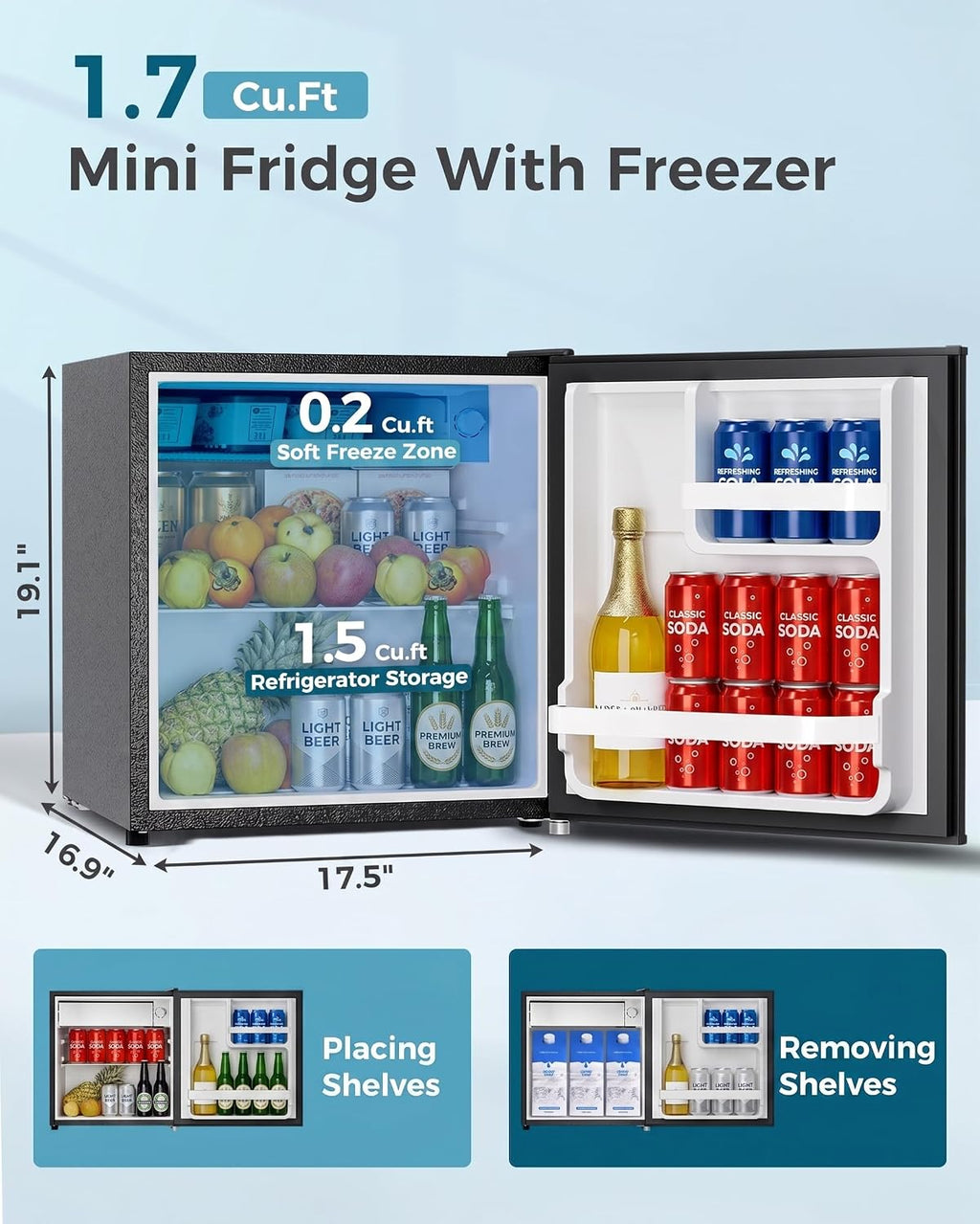 Feelfunn Mini Fridge with Freezer