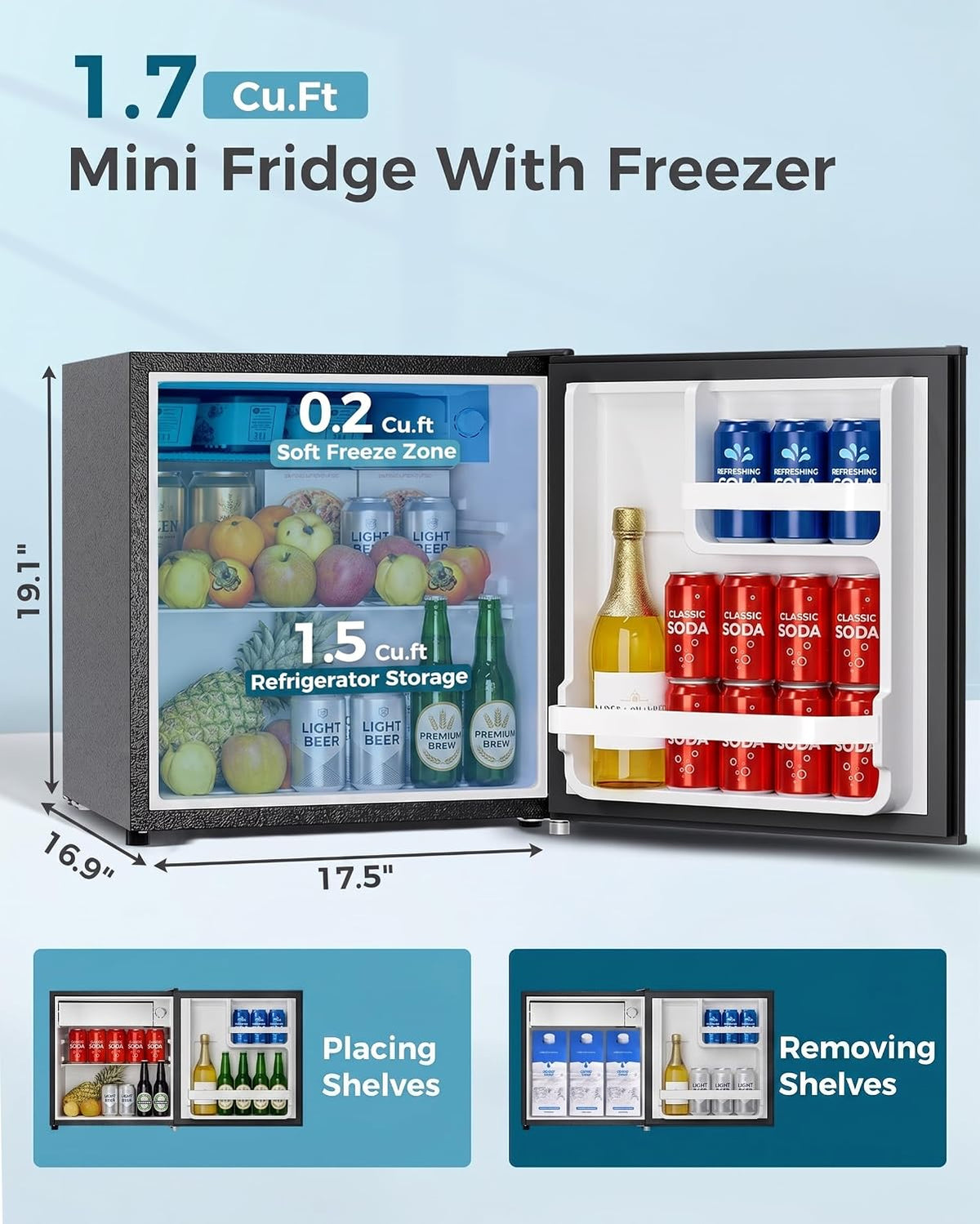 Feelfunn Mini Fridge with Freezer