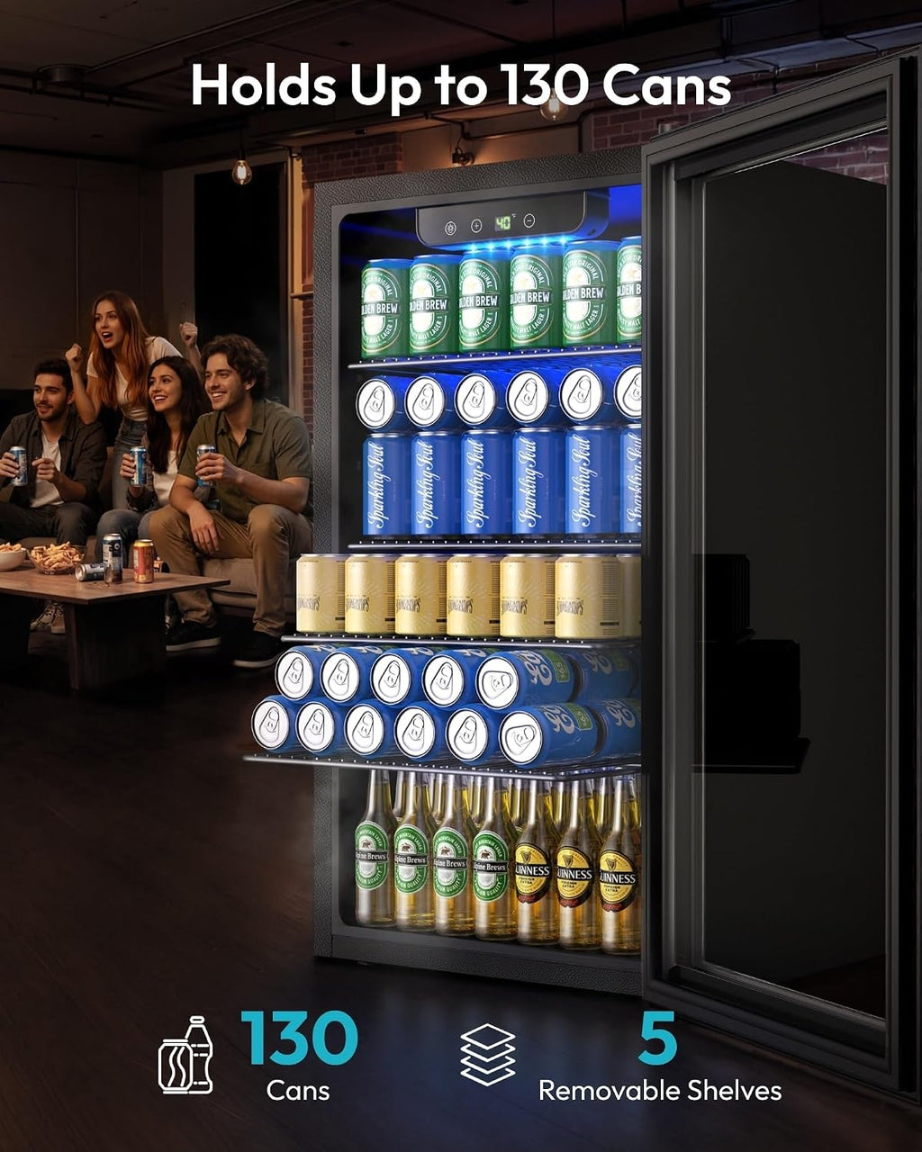 EUHOMY 130 Can Mini Fridge Beverage Refrigerator with Glass Door
