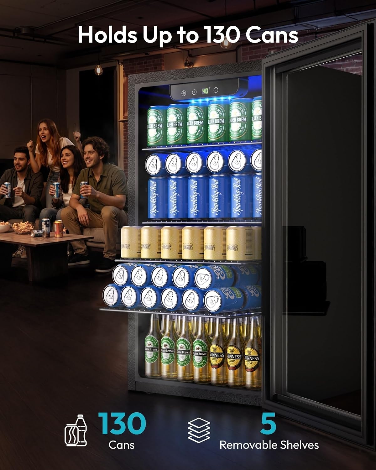 EUHOMY 130 Can Mini Fridge Beverage Refrigerator with Glass Door