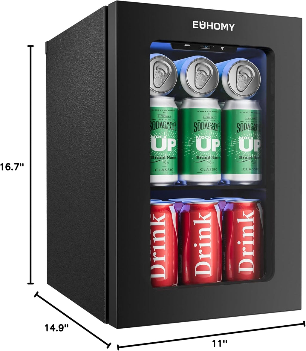 EUHOMY Beverage Refrigerator / Mini Fridge with Glass Door