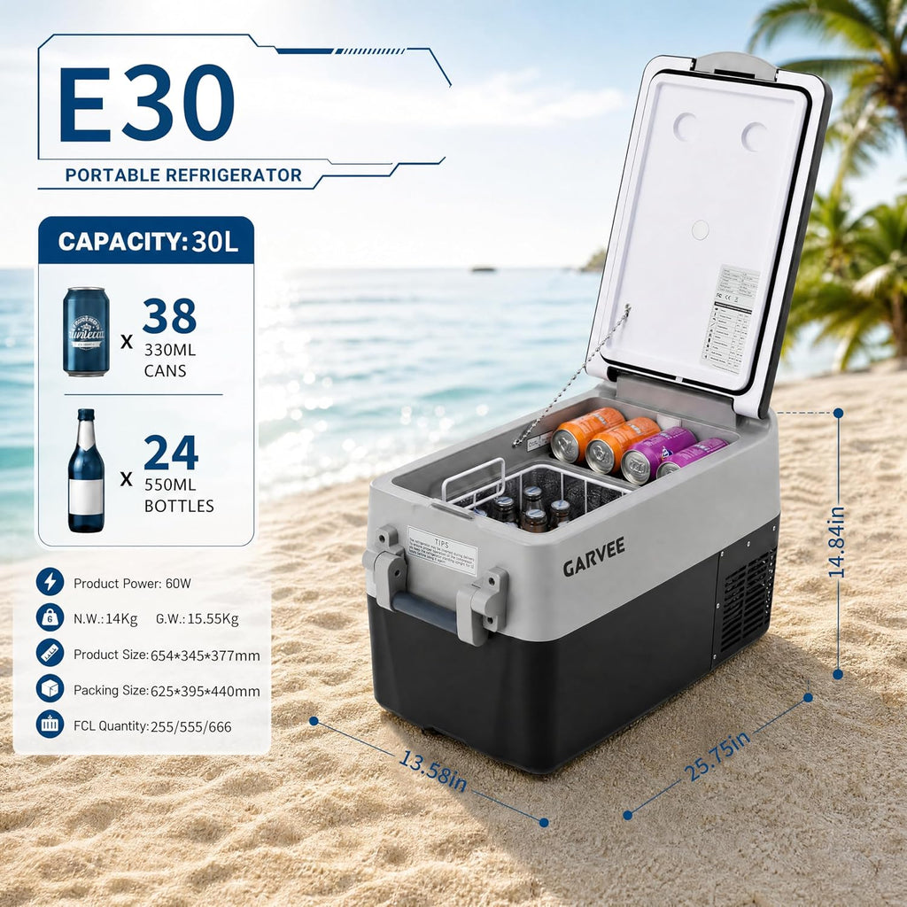 32QT 12V Dual Zone Car Fridge Freezer Portable AC/DC APP Control